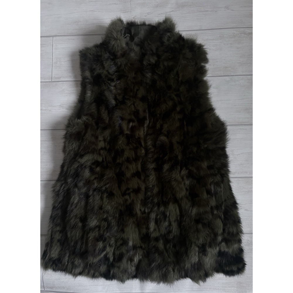 Metric Knits Fur Collection Reversible Rabbit Fur Vest Green/Black XS